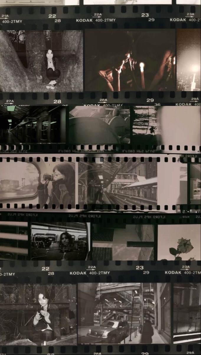 Six stacked film contact sheets